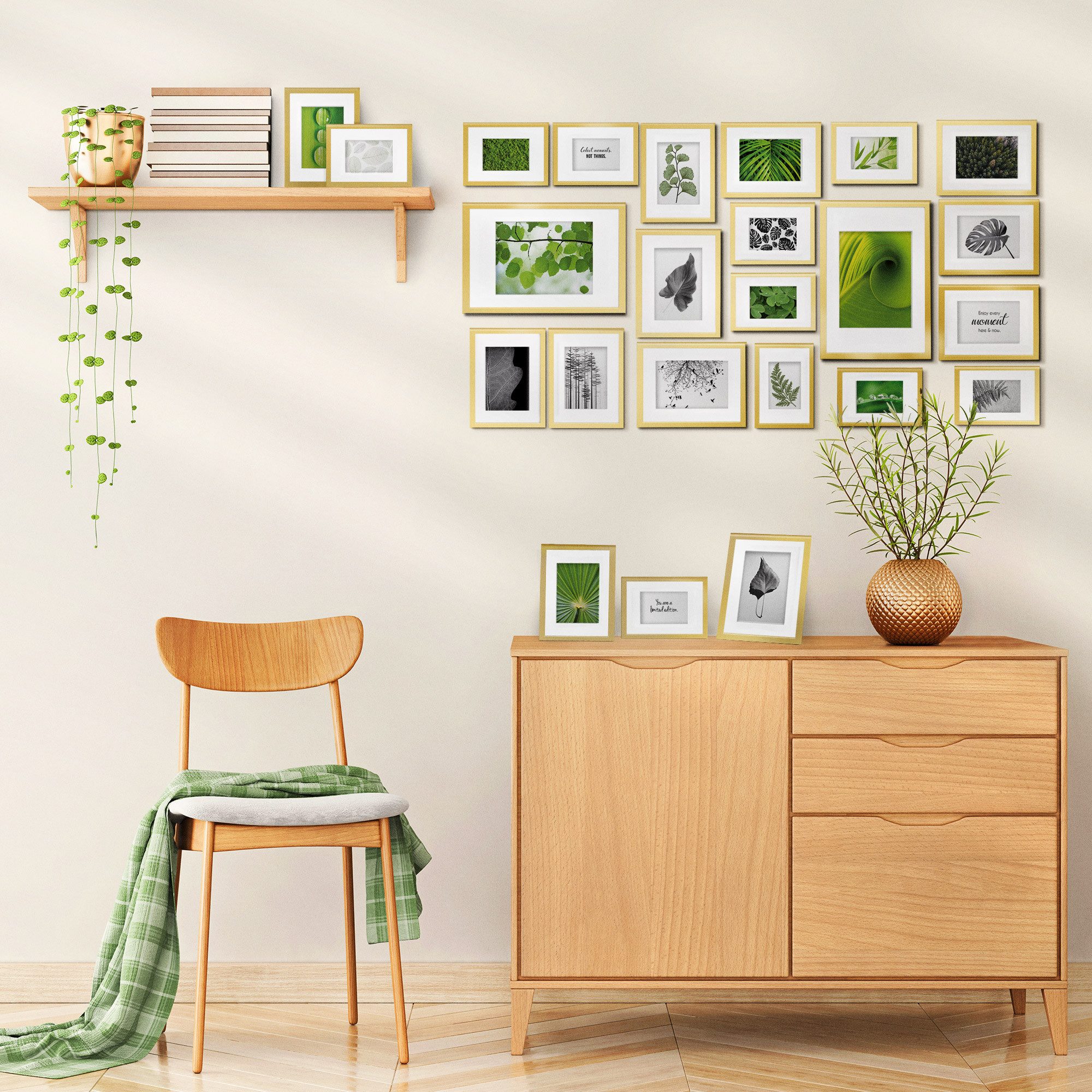bomoe Bilderrahmen 24er Bilderrahmen Set Nature Fotorahmen Collage, Gold, 10x 10x15 cm, 8x 13x18 cm, 4x 15x20 cm, 2x 20x30 cm mit Passepartout – Bild 5 von 5
