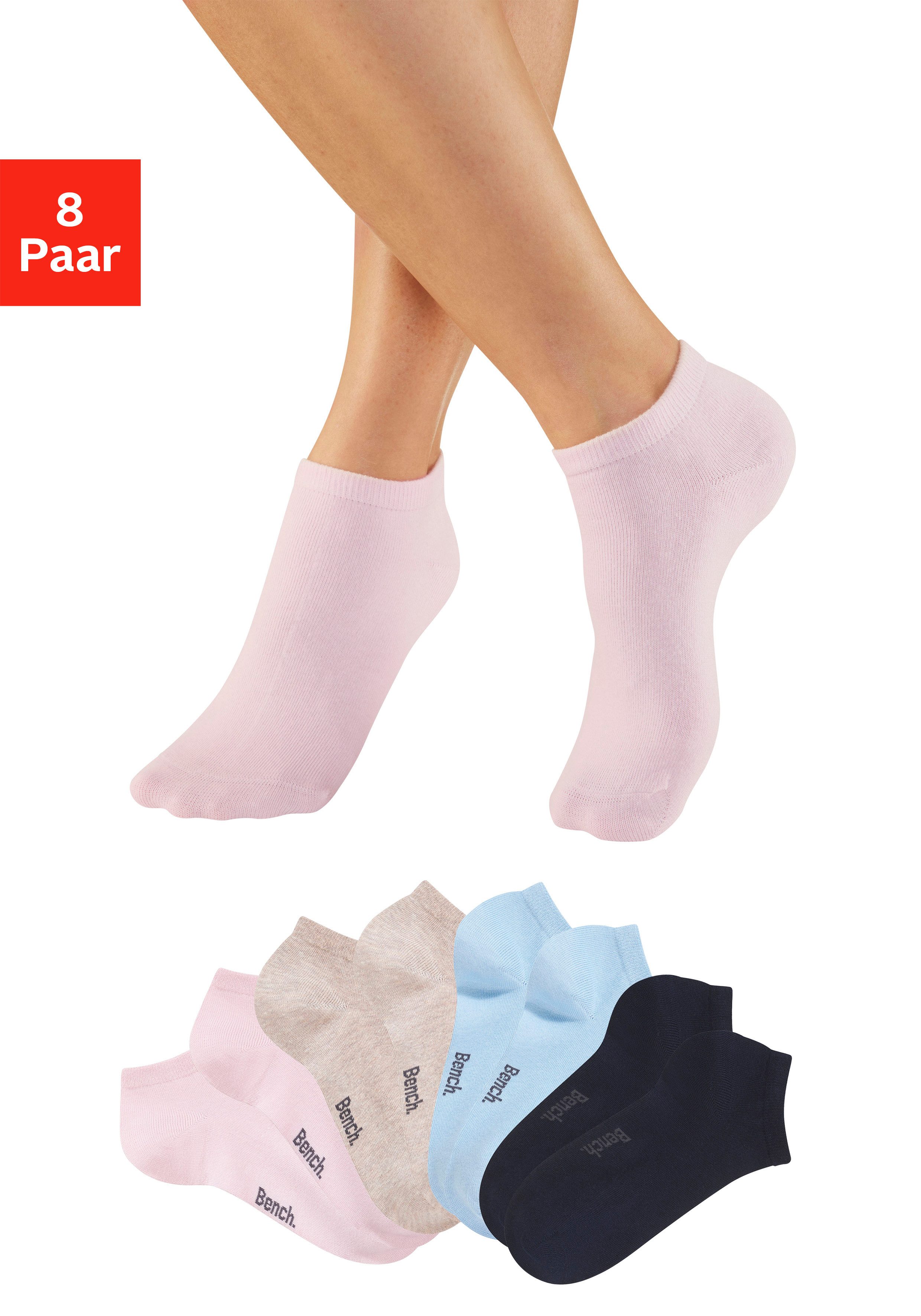 Bench. Sneakersocken Damensocken Logosocken klassisch mit Baumwolle (Packung, 8-Paar, Gr. 35-38 und 39-42) mit weicher Baumwolle