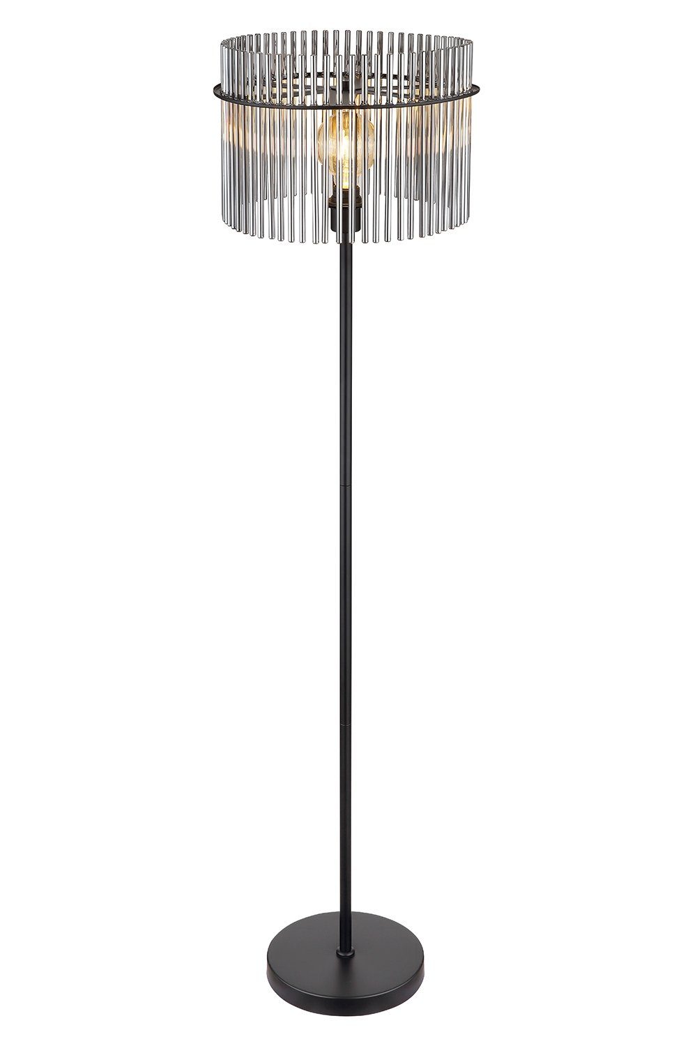 Rauchglas Leuchtmittel, Stehleuchte aus Stehlampe Schwarz, mit Stäben Globo cm, 152 H 1-flammig, Metall, GORLEY, ohne