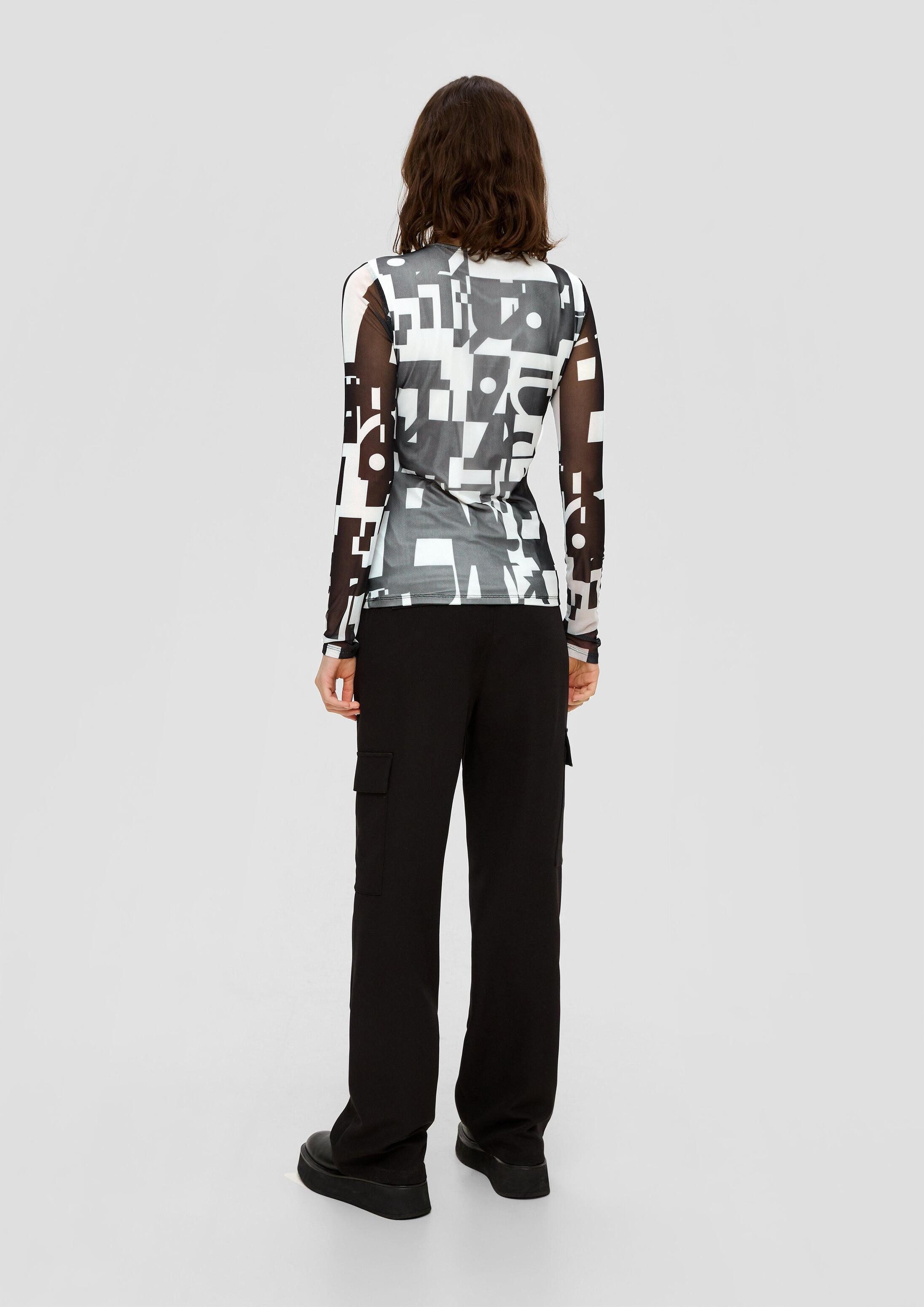 QS Langarmshirt T-Shirt Mesh-Shirt mit All-over-Print