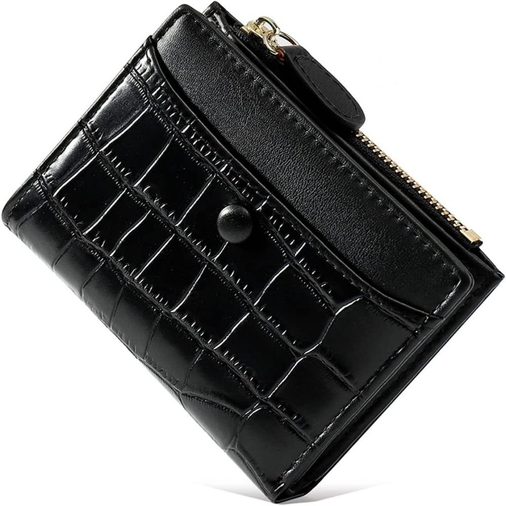 GelldG Damen Geldbörse Geldbeutel im schwarz Kurzformat, klein Portemonnaie Damen und