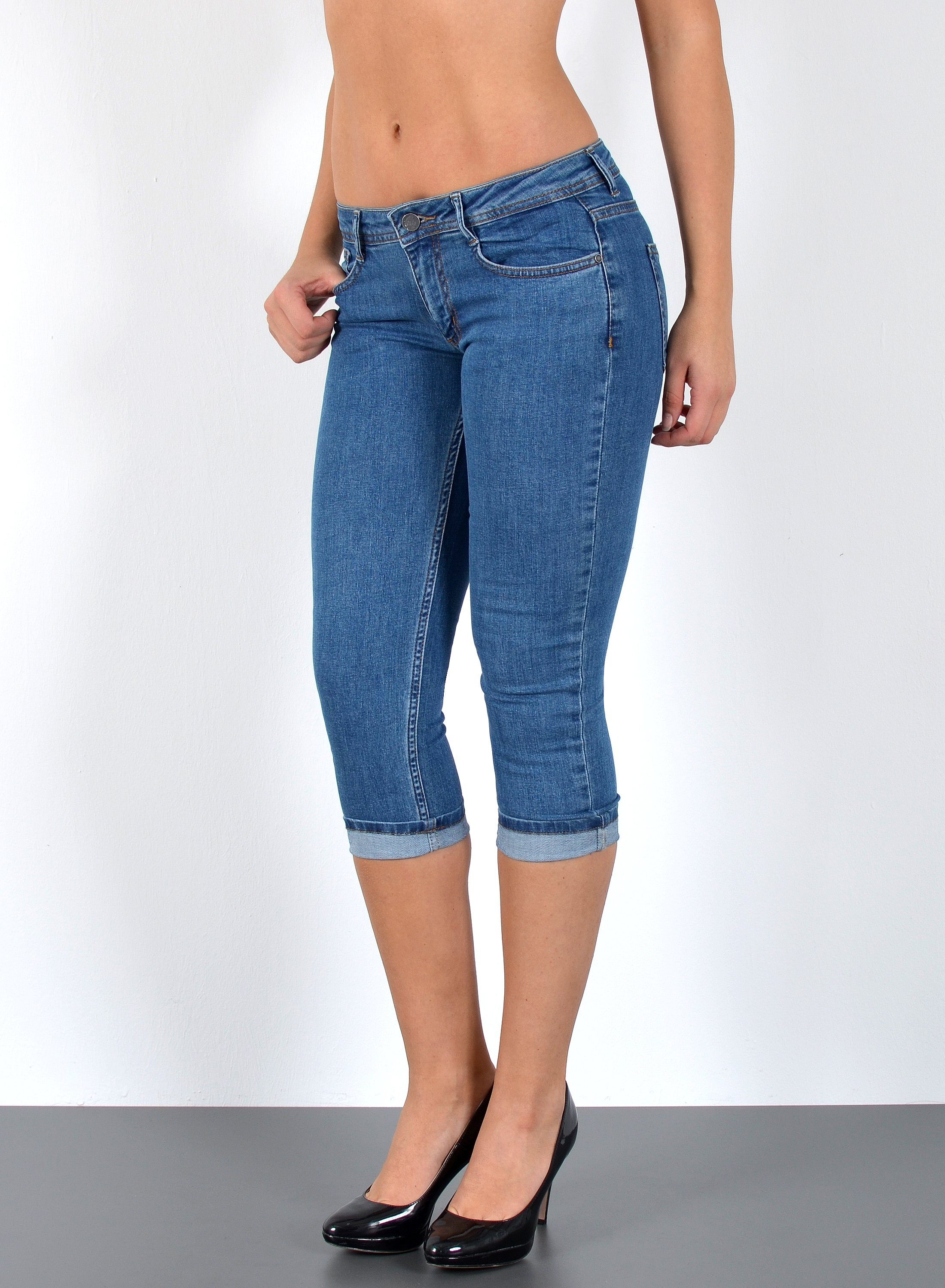 ESRA Caprijeans Damen 3/4 Jeans Hüftjeans niedrige Leibhöhe Damen 3/4 Hose günstig online kaufen
