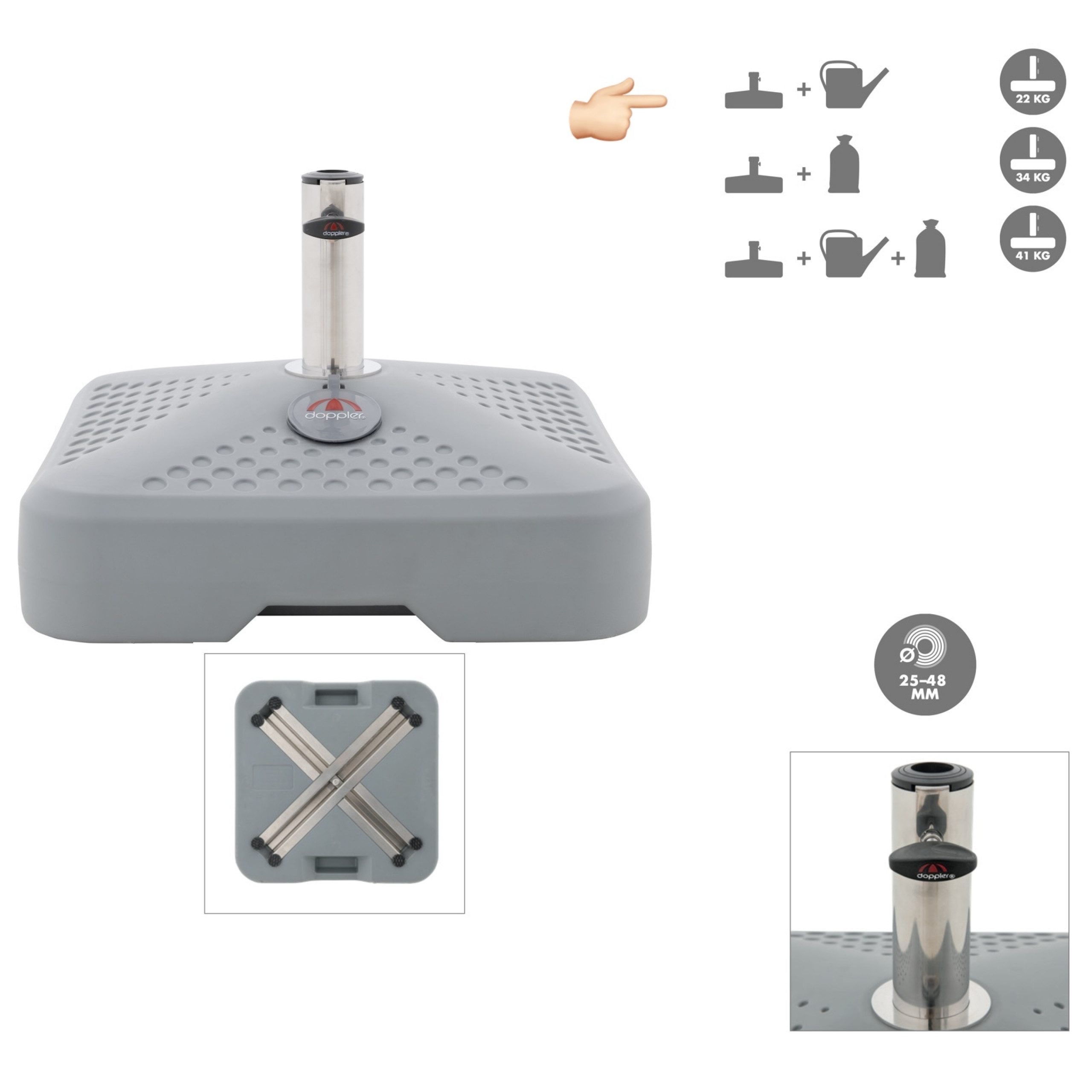 doppler® Sonnenschirm Doppler Schirmständer Active FILL IT 3-in-1 (befüllbar) 20 - 40 kg