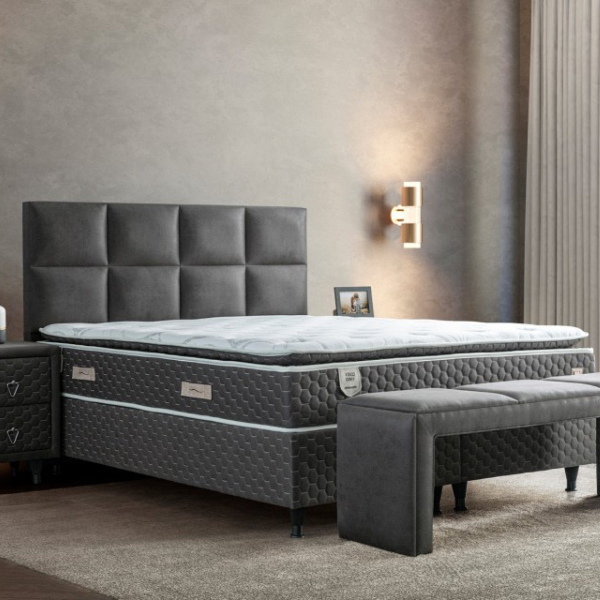 Stauraum Set 180x200) Bett mit Grey (140x200 160x200 Moln Bettkästen Visco Boxspringbett mit Matratze