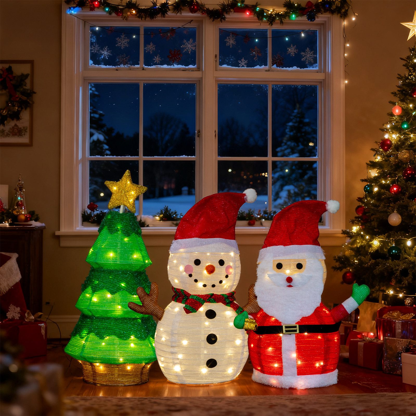 LALAHO Weihnachtsmann Schneemann & Weihnachtsbaum Kombination, mit 150 warmweißes LEDs für Außen und Innen