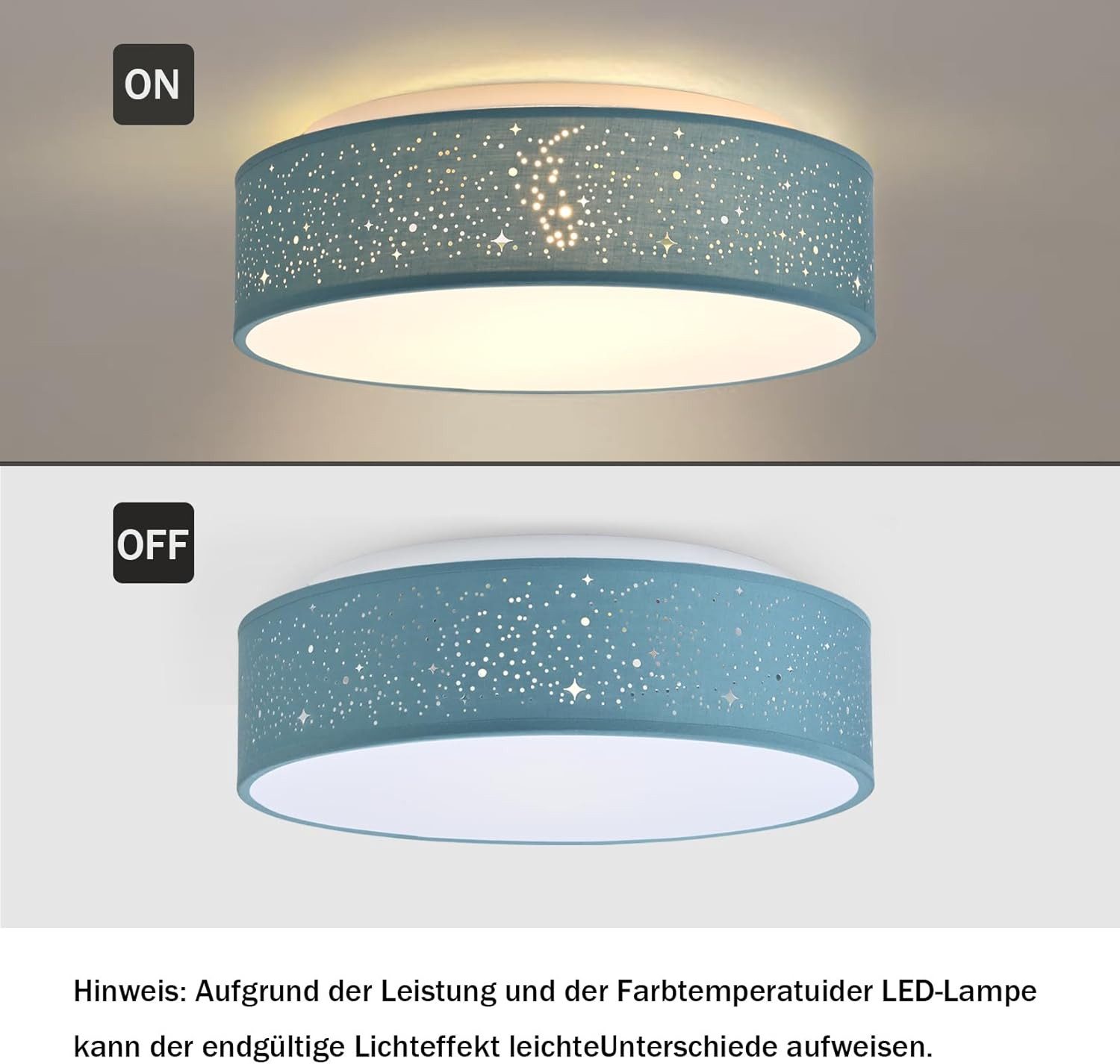 Zedelmaier Lampenschirm Deckenleuchte Deckenlampe Stoff mit Sterne Kinderzimmerlampe, ohne Leuchtmittel, für Kinderzimmer Schlafzimmer Wohnzimmer Flur