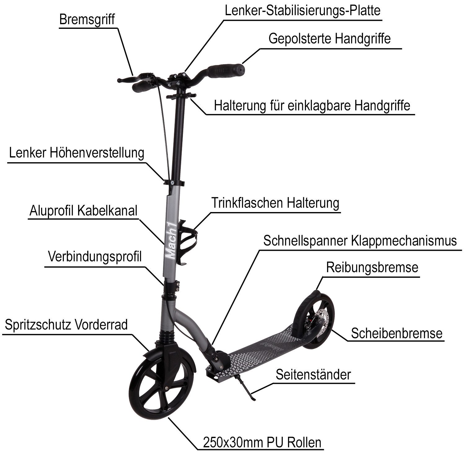 Mach1 Cityroller Mach1 Kickscooter ALU City XXL Wheel 250 x 30mm