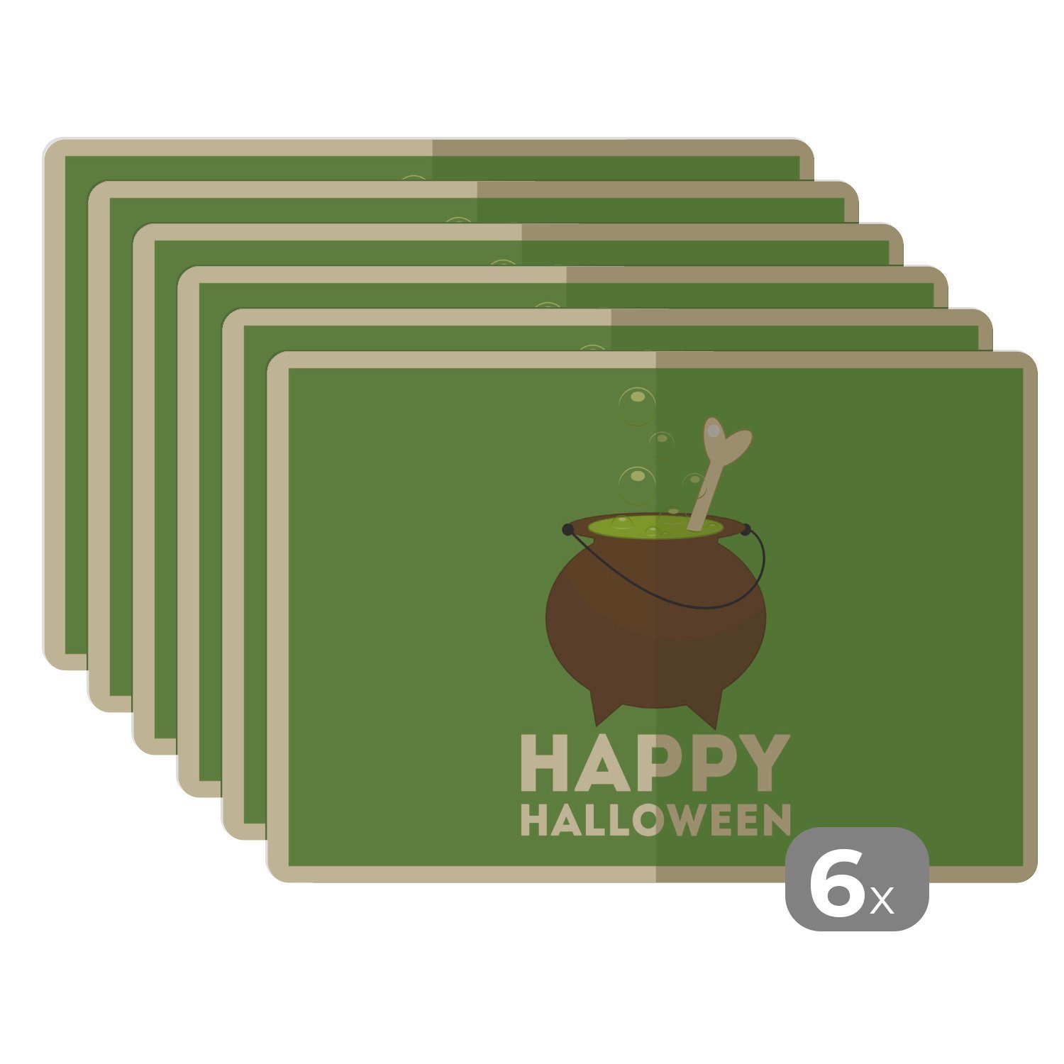 ein Hexenkessel Knochen Platzdecken, auf MuchoWow, Platzset, Halloween" (6-St), Platzmatte, grünem, Schmutzabweisend Platzset, Happy und Tischmatten, und