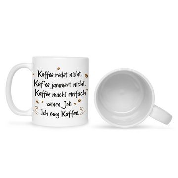 GRAVURZEILE Tasse mit Spruch Kaffee redet nicht, Keramik, Farbe: Weiß