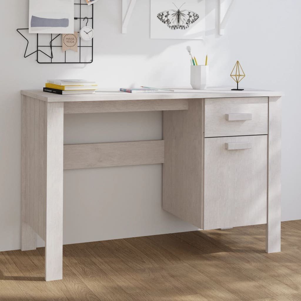 furnicato Schreibtisch HAMAR Weiß 113x50x75 cm Massivholz Kiefer