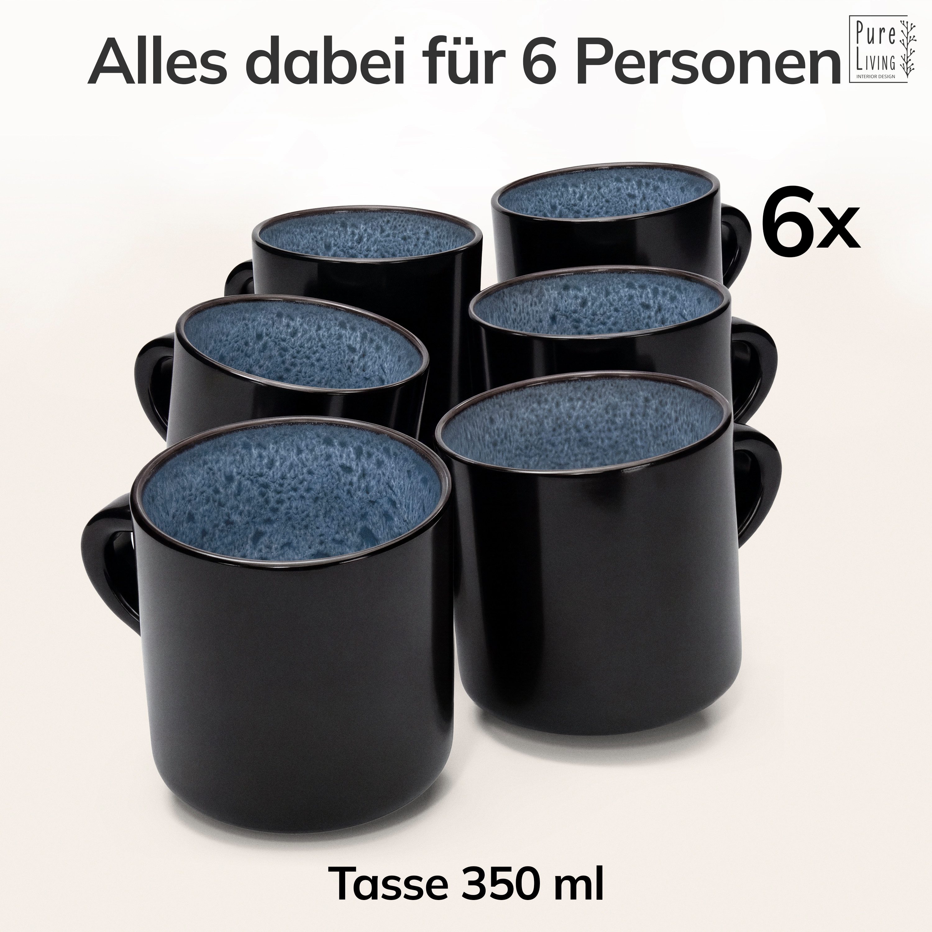 PURE LIVING INTERIOR DESIGN Geschirr-Set Ibiza Becher, 6er-Set, 350 ml, Graublau Steingut (6-tlg), 6 Personen, Steingut – Bild 5 von 5