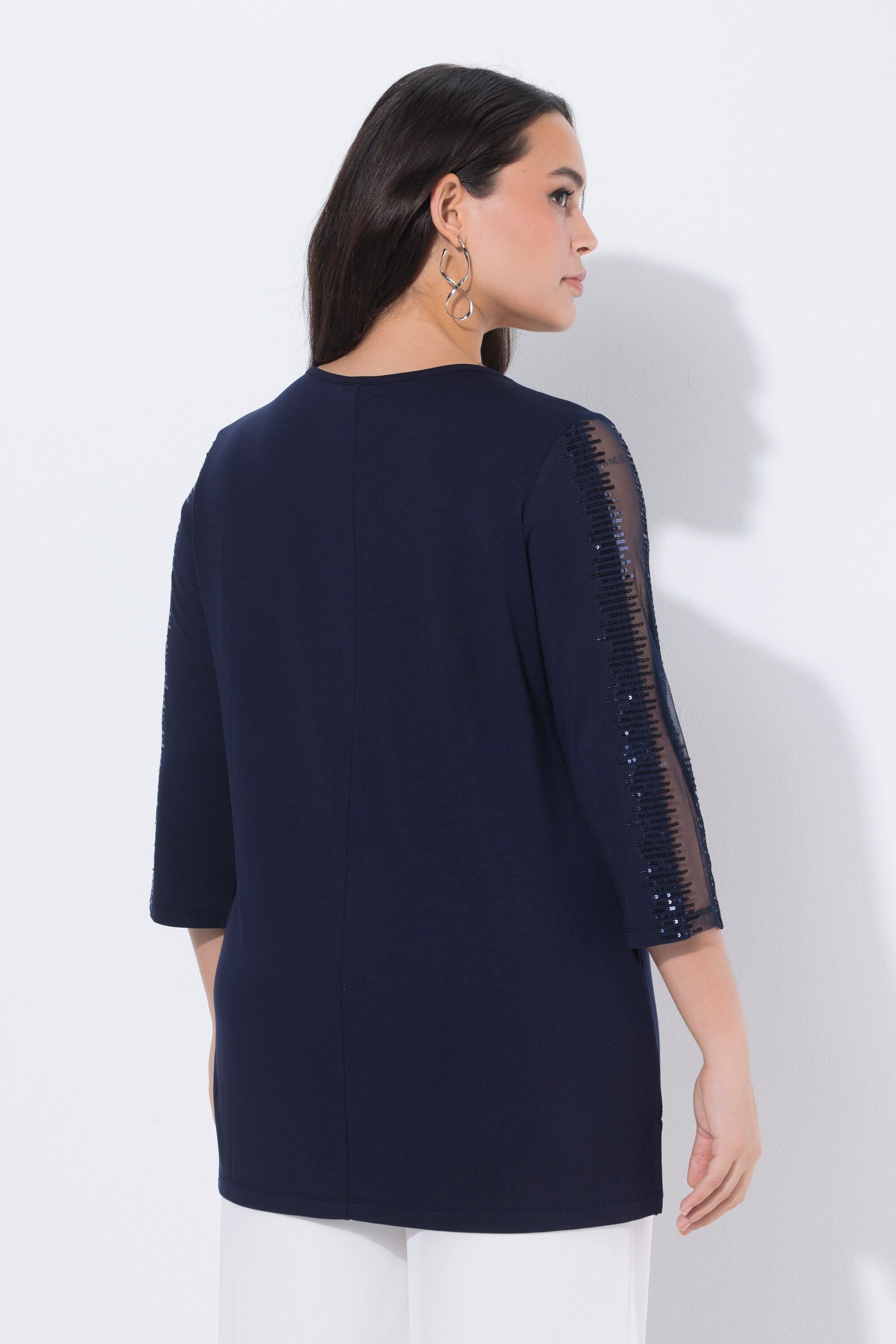 Ulla Popken Longshirt Longshirt Mesh-Einsatz Pailletten V-Ausschnitt – Bild 3 von 4