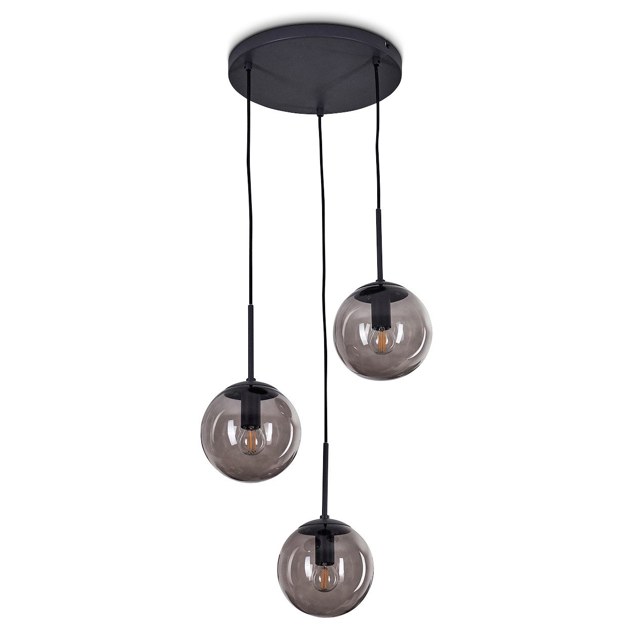 hofstein Pendelleuchte »Arviè« Hängelampe aus Metall/Glas in Schwarz/Rauchglas, ohne Leuchtmittel, Hängeleuchte m. Schirmen aus Echtglas (16cm), Höhe max. 150cm, 3xE14. € 99,99