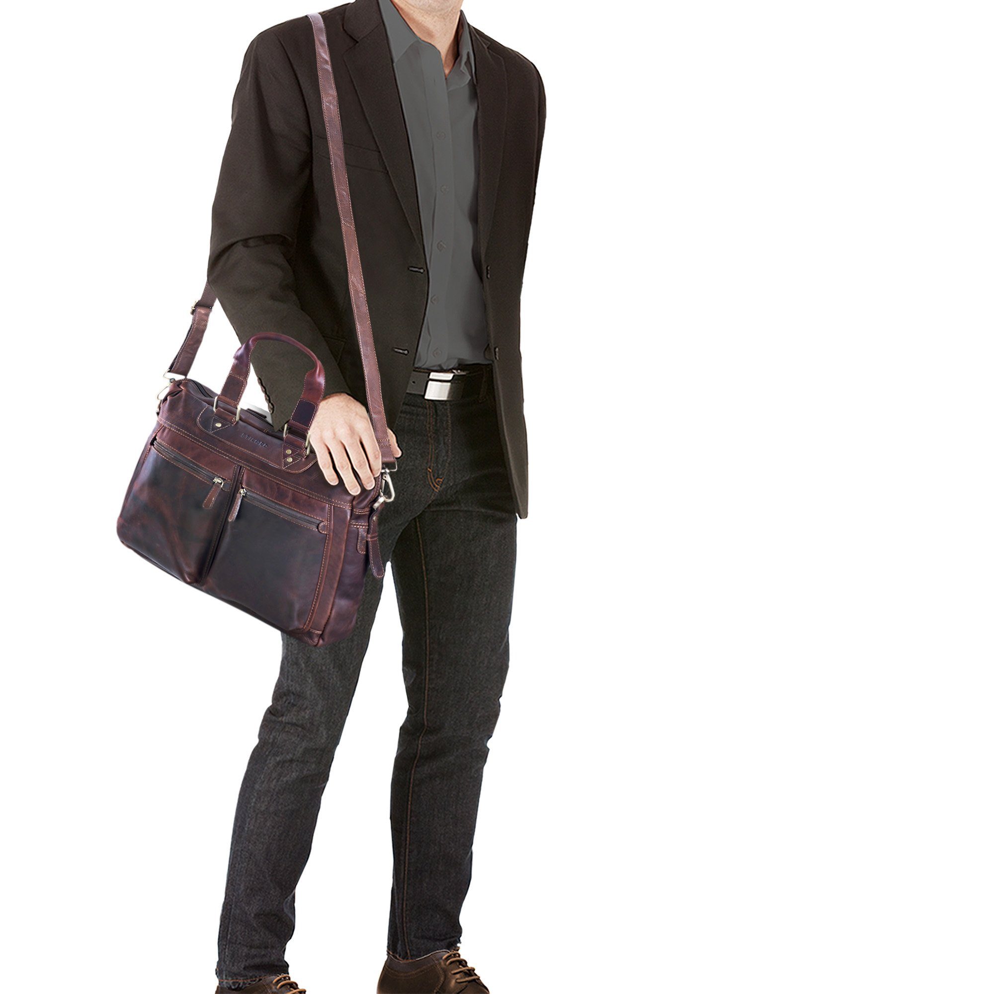 Laptoptasche cognac STILORD STILORD Unisex Ledertasche - dunkelbraun Business "Jesse"