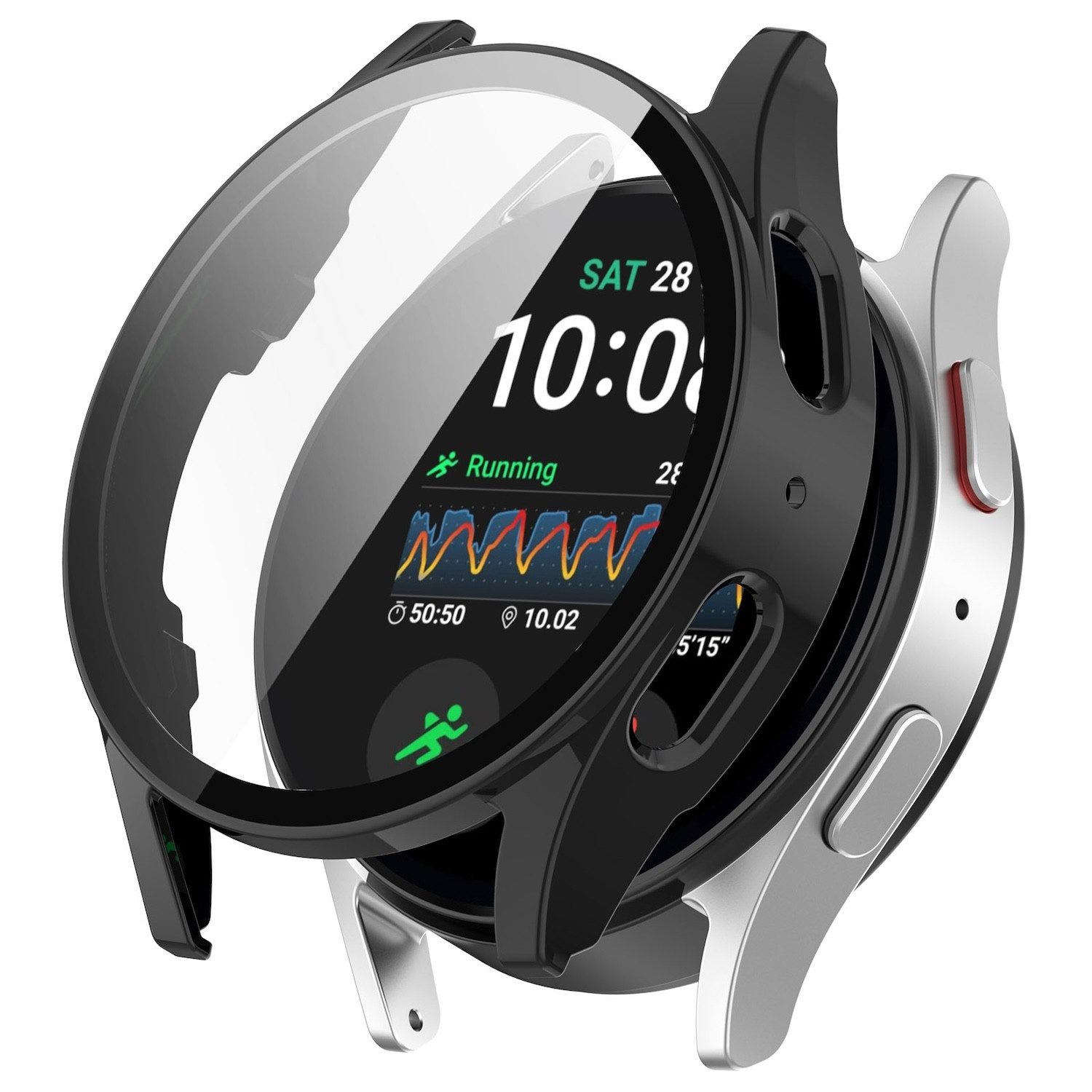 Wigento Smartwatch-Hülle Für Samsung Galaxy Watch 7 44mm Kunststoff Hülle + Hart Glas Schwarz