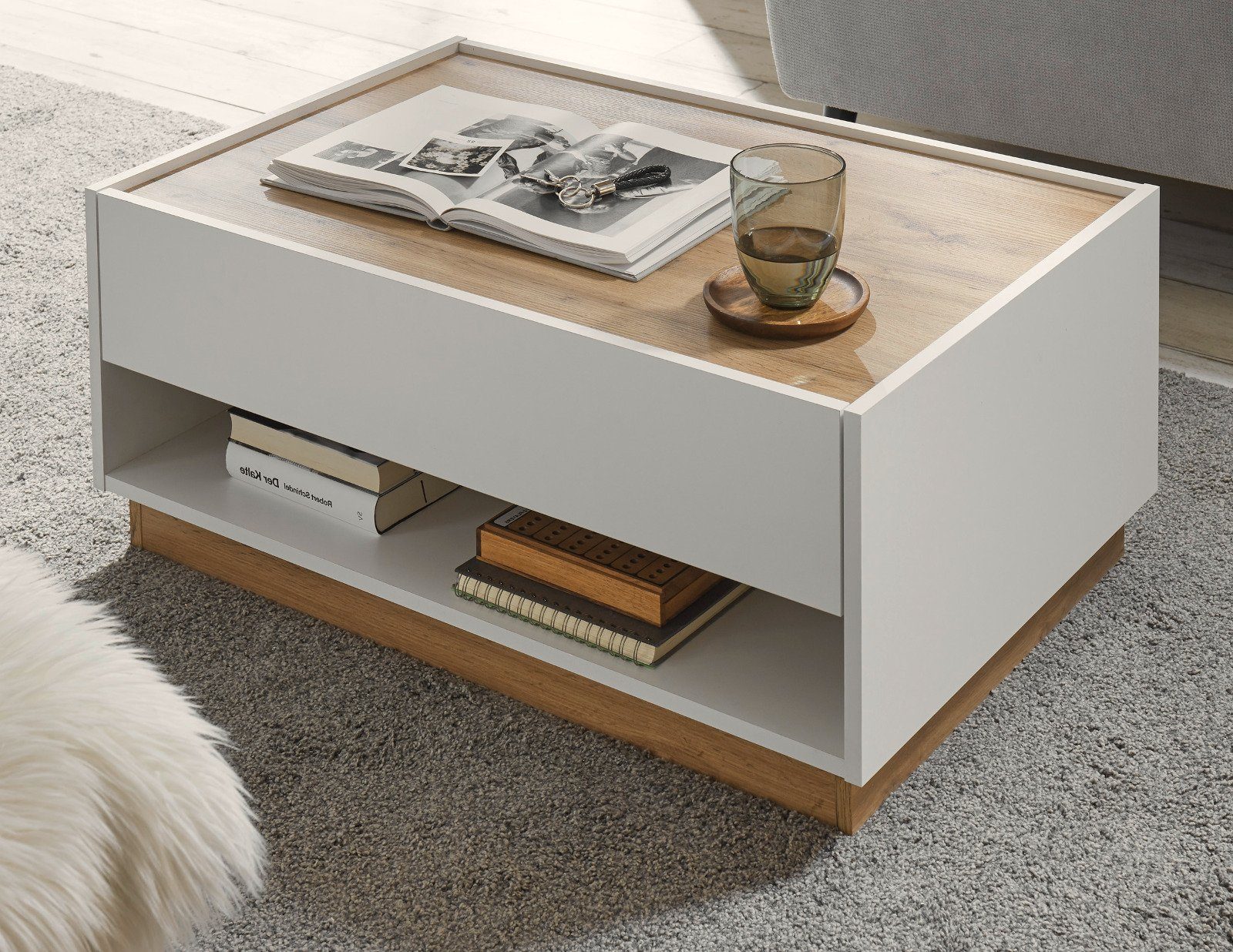 Furn.Design Couchtisch Center (Wohnzimmer Tisch in weiß mit Wotan Eiche, 90 günstig online kaufen