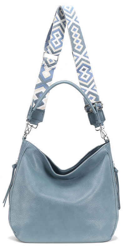 ITALYSHOP24 Schultertasche DAMEN TASCHE SHOPPER Hobo Cross Over Bag Reisetasche Umhängetasche, LEDER OPTIK Beuteltasche Cross body für Schule Reise Freizeit Urlaub