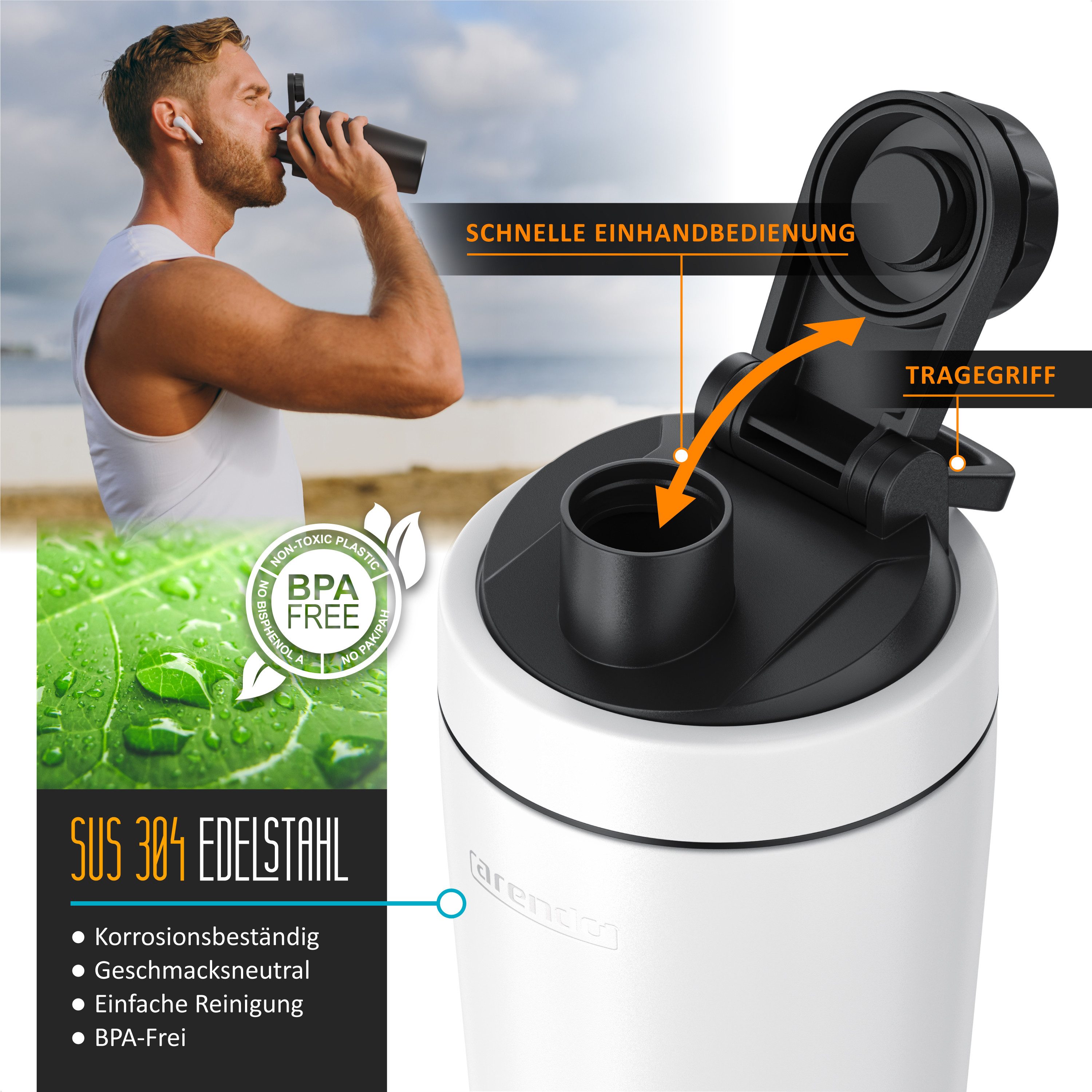 Arendo Protein Shaker Edelstahl Eiweißshaker 500 ml, verschließbar, bruchfest, BPA-frei, Edelstahl, (1-tlg), auslaufsicher, spülmaschinengeeignet, mit Tragegrif – Bild 3 von 5