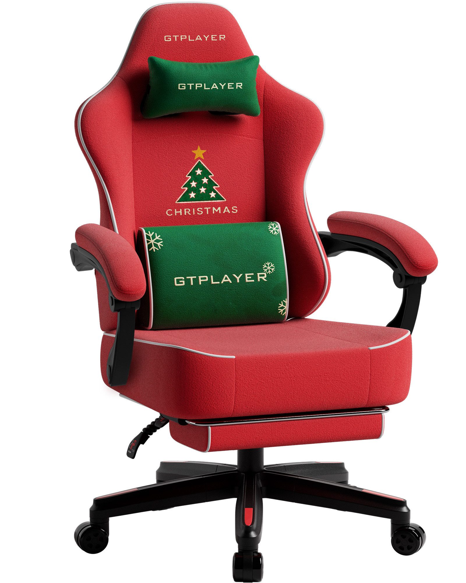 GTPLAYER Gaming-Stuhl Weihnachtsmotiv, Gaming Chair mit Fußstütze, extra breite Sitzfläche, mit Federkissen 150KG für große und kräftige Personen