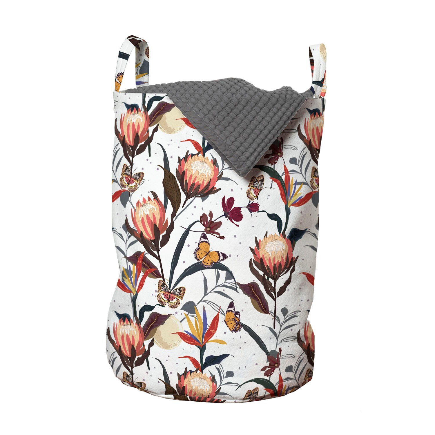 Abakuhaus Wäschesäckchen Wäschekorb mit Griffen Kordelzugverschluss für Waschsalons, Blumen Frühlings-Blumenblätter Kunst