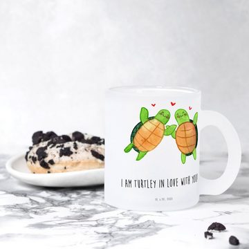 Mr. & Mrs. Panda Teeglas Schildkröten Paar - Transparent - Geschenk, Tasse mit Henkel, Teeglas, Premium Glas, Satinierte Oberfläche