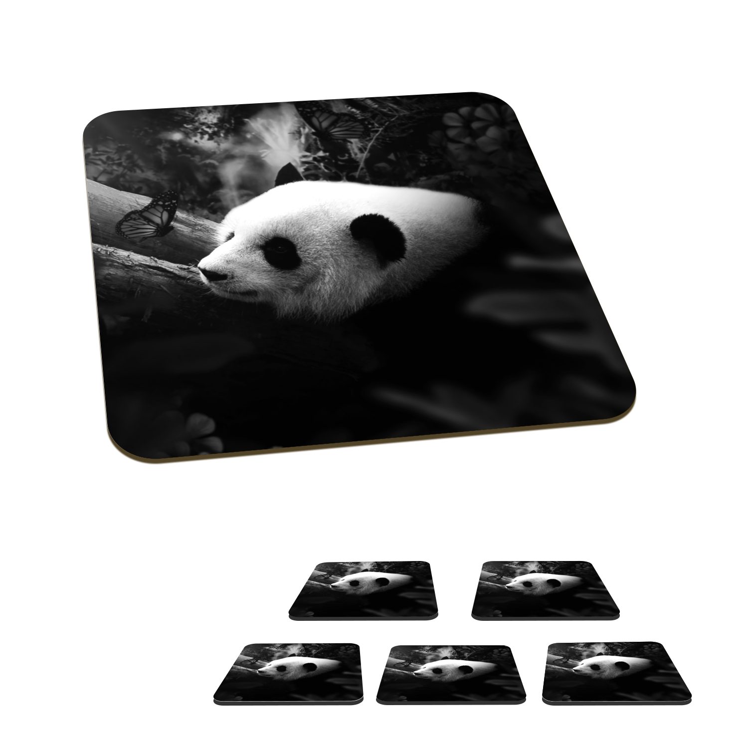 MuchoWow Glasuntersetzer Tiere - Dschungel - Panda - Schwarz - Weiß, Zubehör für Gläser, 6-tlg., Glasuntersetzer, Tischuntersetzer, Korkuntersetzer, Untersetzer, Tasse
