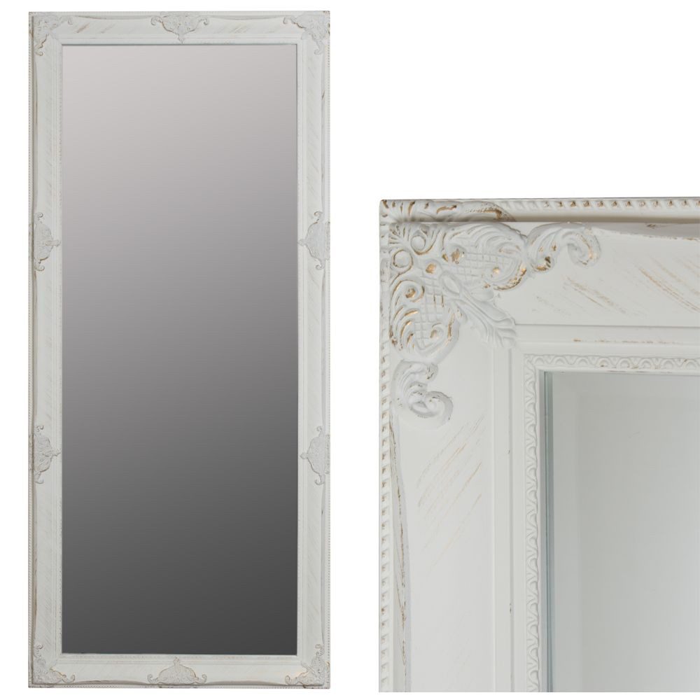 LebensWohnArt Wandspiegel Stilvoller Spiegel GRANDE 162x72cm antik-weiss Barockstil Facette