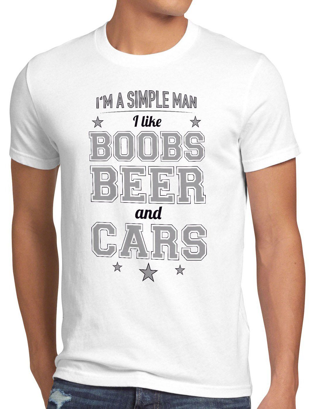tuning car bier titten T-Shirt funshirt style3 boobs Man auto beer Simple Print-Shirt weiß spruch Herren