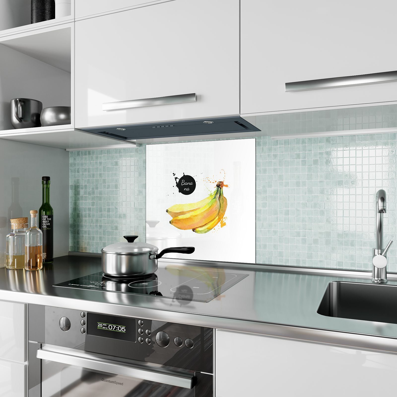 Bananen Primedeco Spritzschutz mit Aquarellmalerei Glas Küchenrückwand