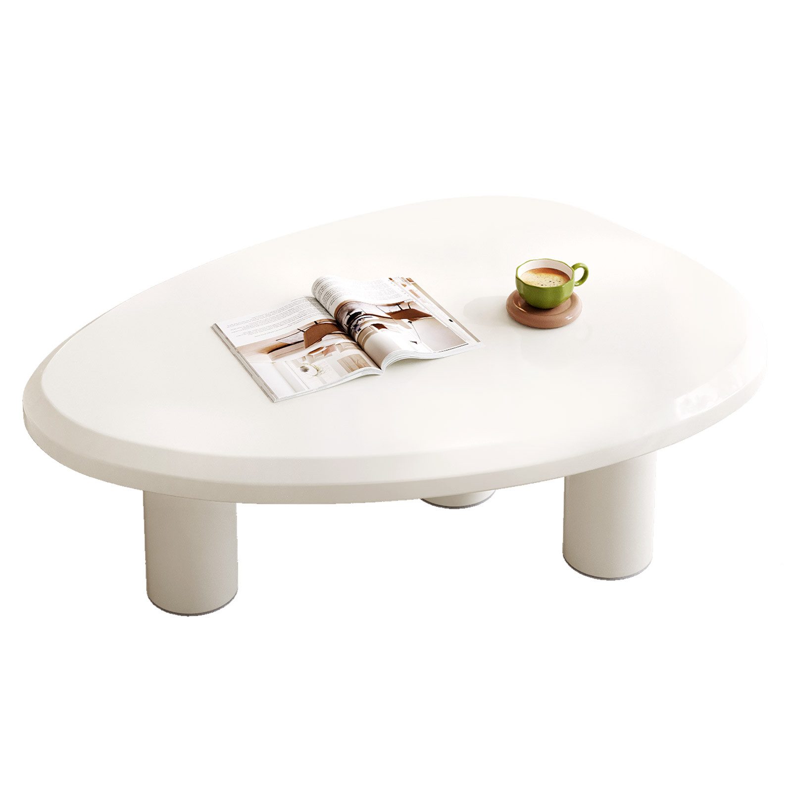 Guyii Couchtisch oval Cremeweiß, Hochglanz Sofatisch, 90 x 60 x 39,1 cm (1-St), Modern minimalistische Wohnzimmertisch mit abgerundeten Kanten