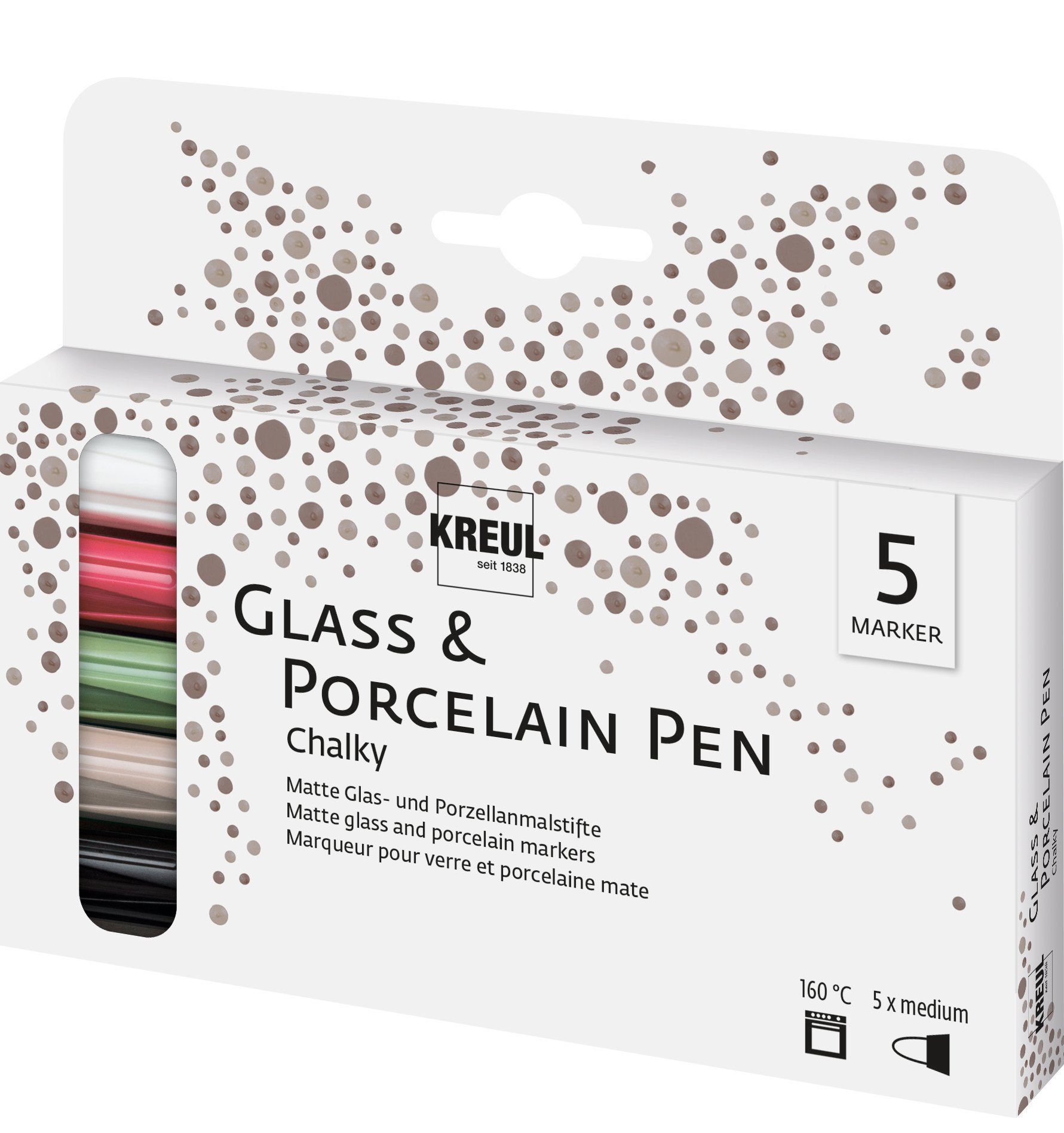 Kreul Lackmarker Glass & Porcelain Pen - Chalky, medium, 5er-Set