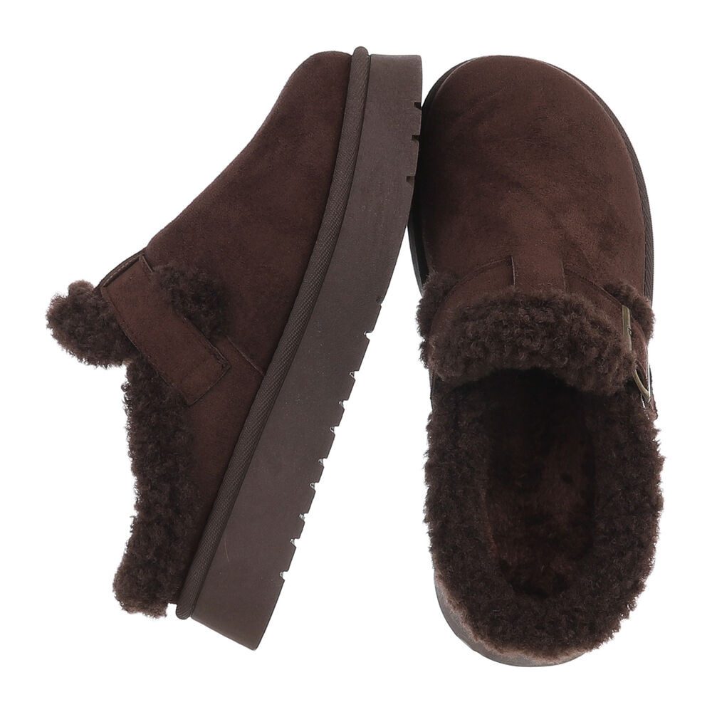 Ital-Design Damen Clog mit Fellfutter und Plateau-Sohle Snowboots (92392356) Flach Plateaustiefeletten in Braun – Bild 2 von 5