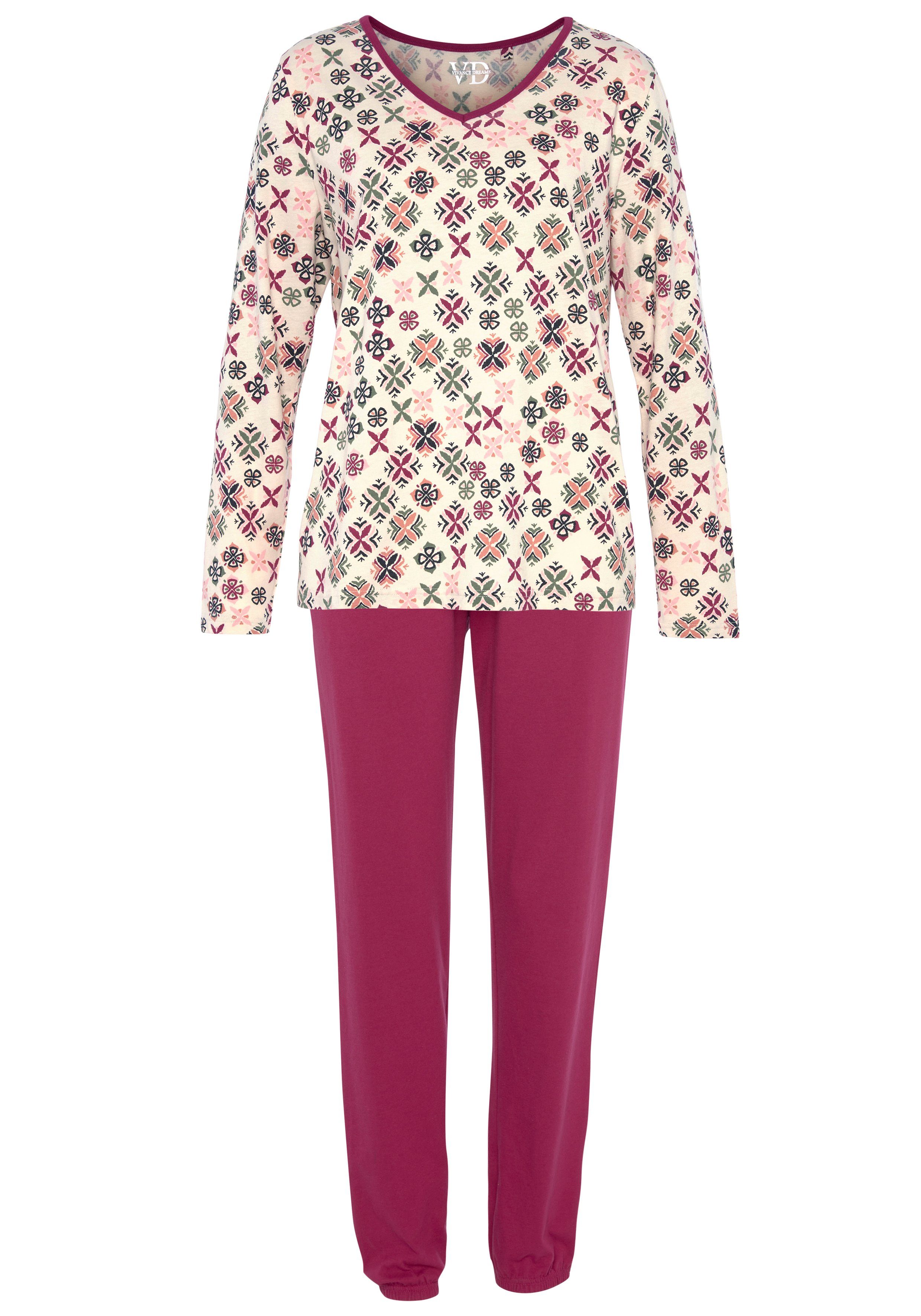 Vivance Dreams Pyjama (Packung, grafisch-floralem 2 tlg) burgunder-gemustert Alloverdruck mit