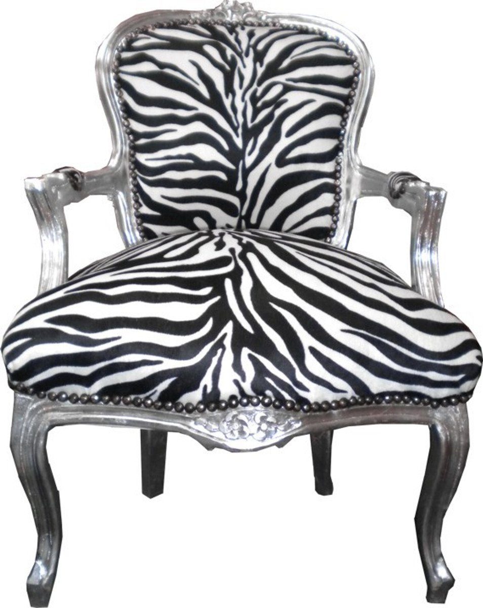 Barock Silber Padrino Stuhl Besucherstuhl Zebra / Salon Casa