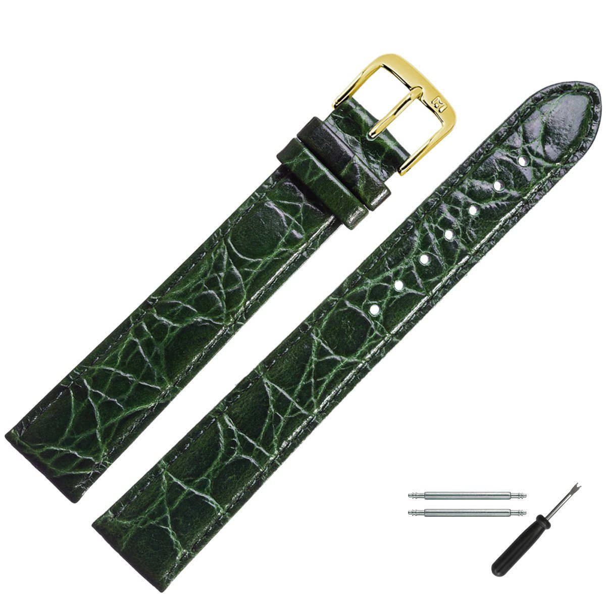 MARBURGER Uhrenarmband 26mm Leder XL Extra Lang Kroko Prägung