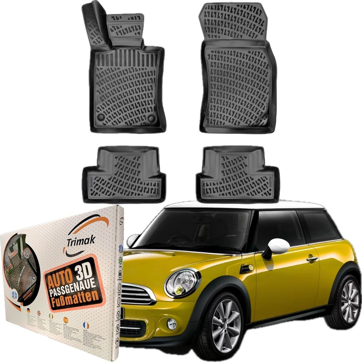 Trimak Passform-Fußmatten Oder Kofferraumwanne Oder Set für Mini, Mini Cooper R56 2006-2013 Gummimatten Auto TPE Allwetter Fussmatten