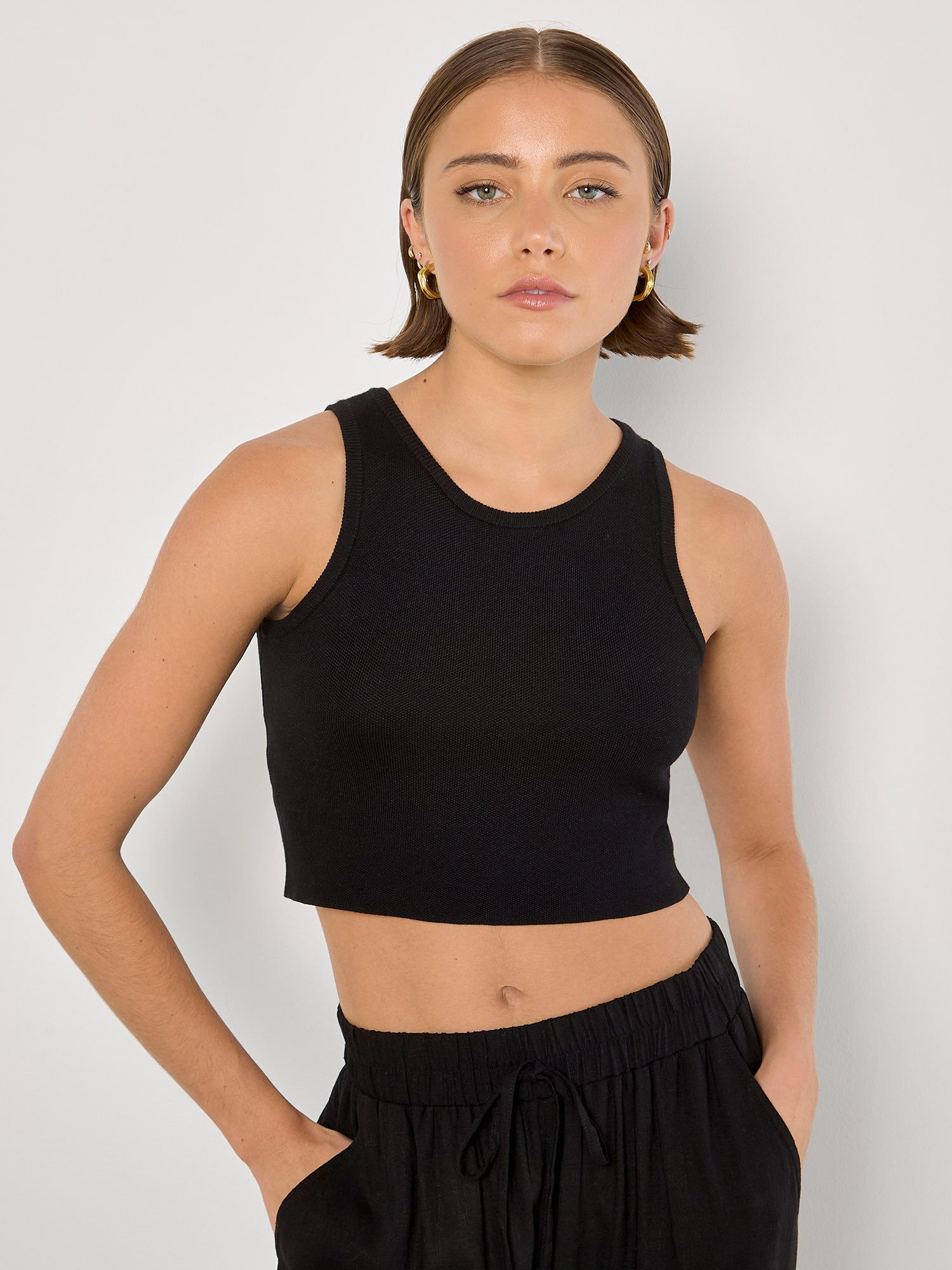 Apricot Rundhalsshirt Racer-Crop-Top, in Strickoptik günstig online kaufen