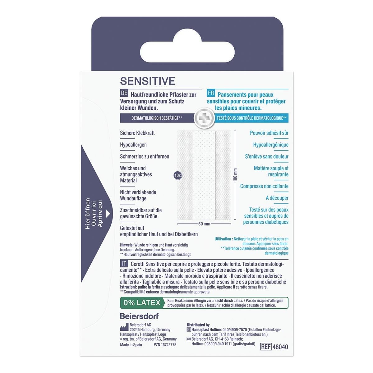 Hansaplast Wundpflaster Sensitive, zuschneidbar, hypoallergen