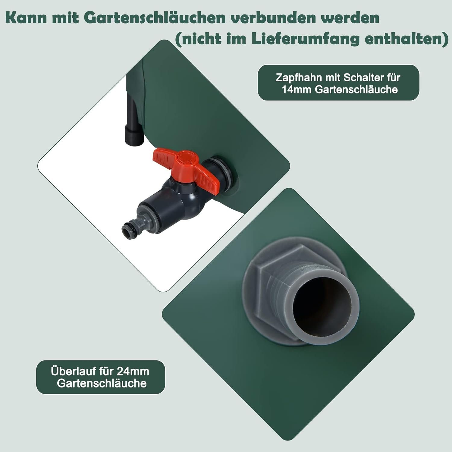 KOMFOTTEU Regentonne 225 L, mit Filter & Deckel, aus Kunststoff