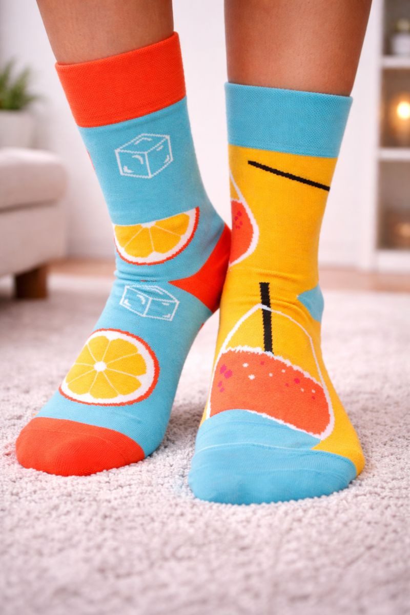 Martinex Freizeitsocken 1 Paar Socken lustige bunte witzige Strümpfe mit Orangen Muster elastisch, weich, 35 36 37 38 39 40 41 42 43 44 45 46