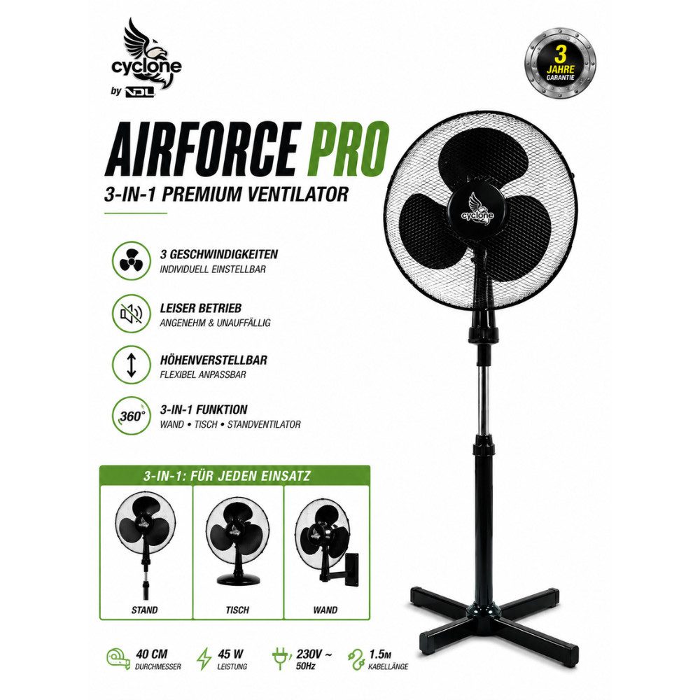 Purple Leafz Standventilator Cyclone AirForce Pro – 3-in-1 Premium Ventilator