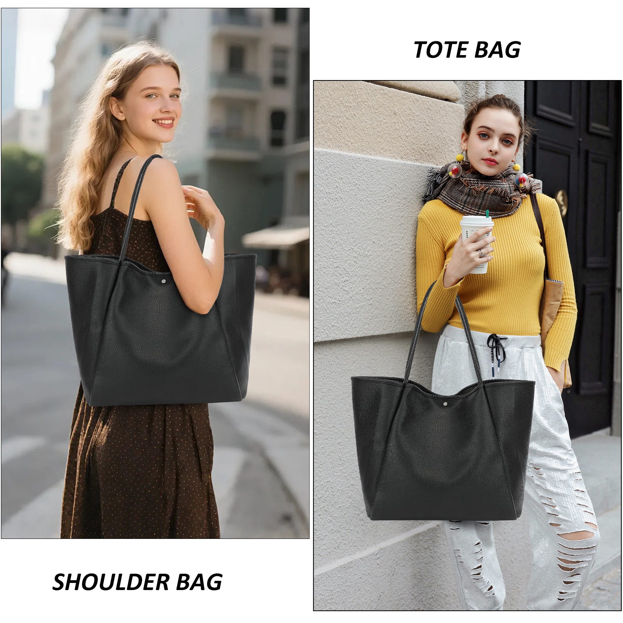 TAN.TOMI Schultertasche Damen Magnetverschluss Umhängetasche PU Leder Tote Shopper Bag, Mit Innentaschen und dekorative Anhänger für Arbeit, Schule, Einkauf