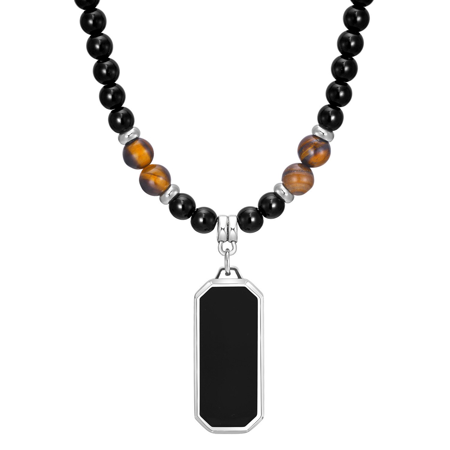 KARMA Perlenkette Herren schwarz Herrenkette Halskette Herrenschmuck mit Anhänger (Kette Geschenk für Ihn), Herrenhalskette Perlenhalskette modern