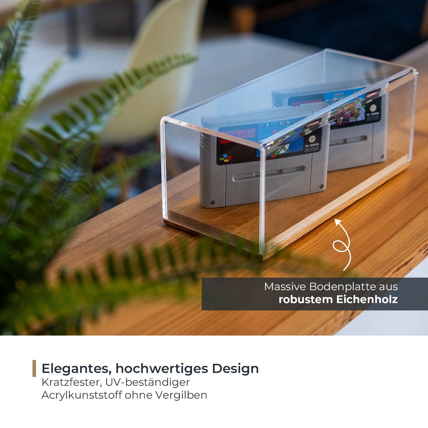 HMF Vitrine Eleganter Acryl Schaukasten mit Holzsockel für Modellautos Sammlerbox für Sammelstücke 14 x 14 x 22 cm, Transparent