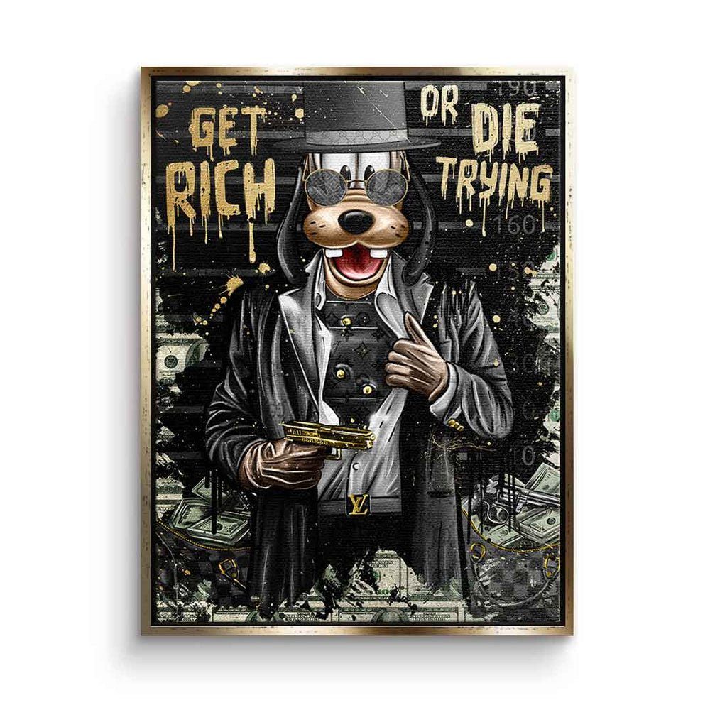 DOTCOMCANVAS® Leinwandbild, Leinwandbild Lucky limited Rahmen Gangster Goofy comic or rich - get schwarzer pop art