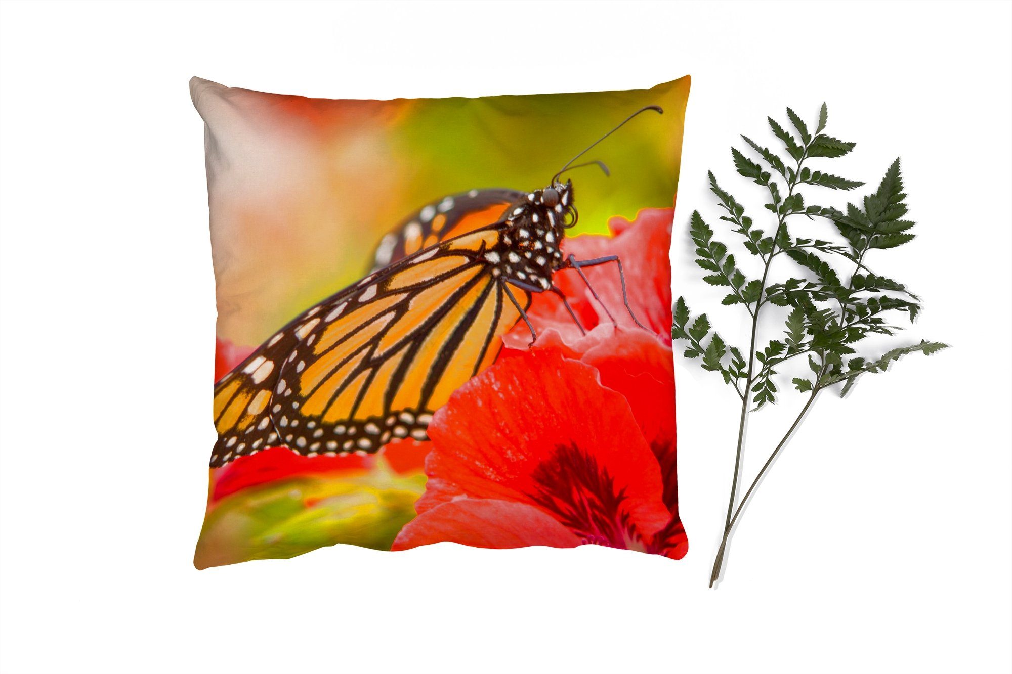 MuchoWow Dekokissen Blumen - Füllung Monarch, mit Schlafzimmer, - für Sofakissen Schmetterlinge Wohzimmer, Zierkissen Deko