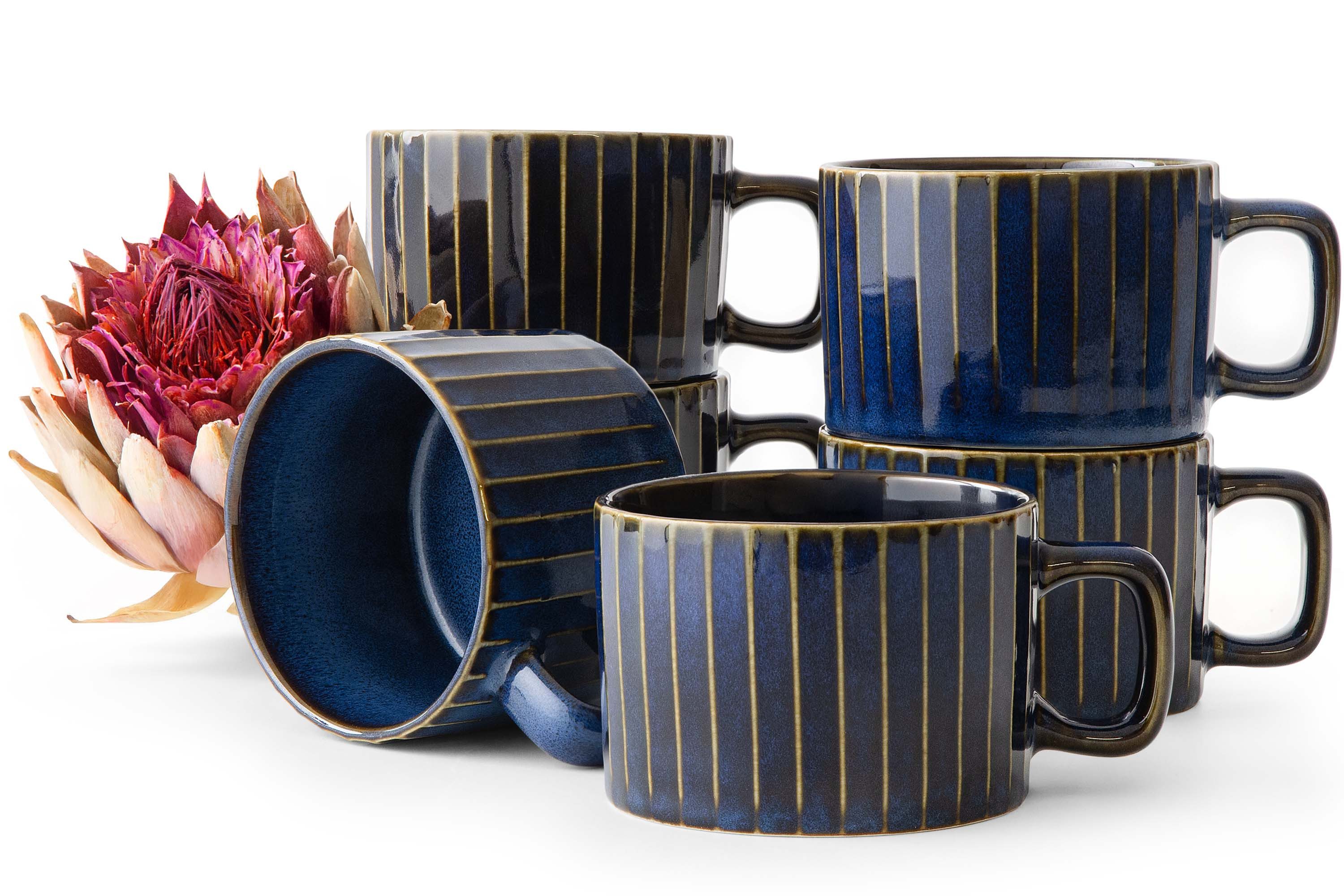 KONSIMO® Kaffeeservice AD STRIPES Kaffeetassen-Set, Reaktiveglasur, handgefertigt (6-tlg), 6 Personen, Porzellan, spülmaschinengeeignet, mikrowellengeeignet, jedes Stück ein Unikat