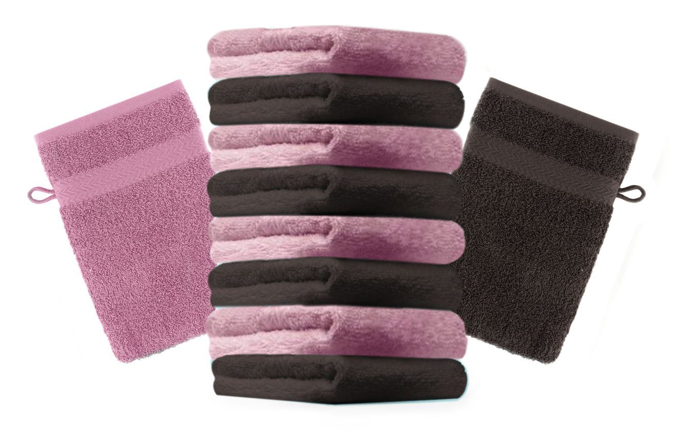 Betz Waschhandschuh 10 Stück Waschhandschuhe Premium 100% Baumwolle Waschlappen Set 16x21 cm Farbe Dunkelbraun und Altrosa (10-tlg)
