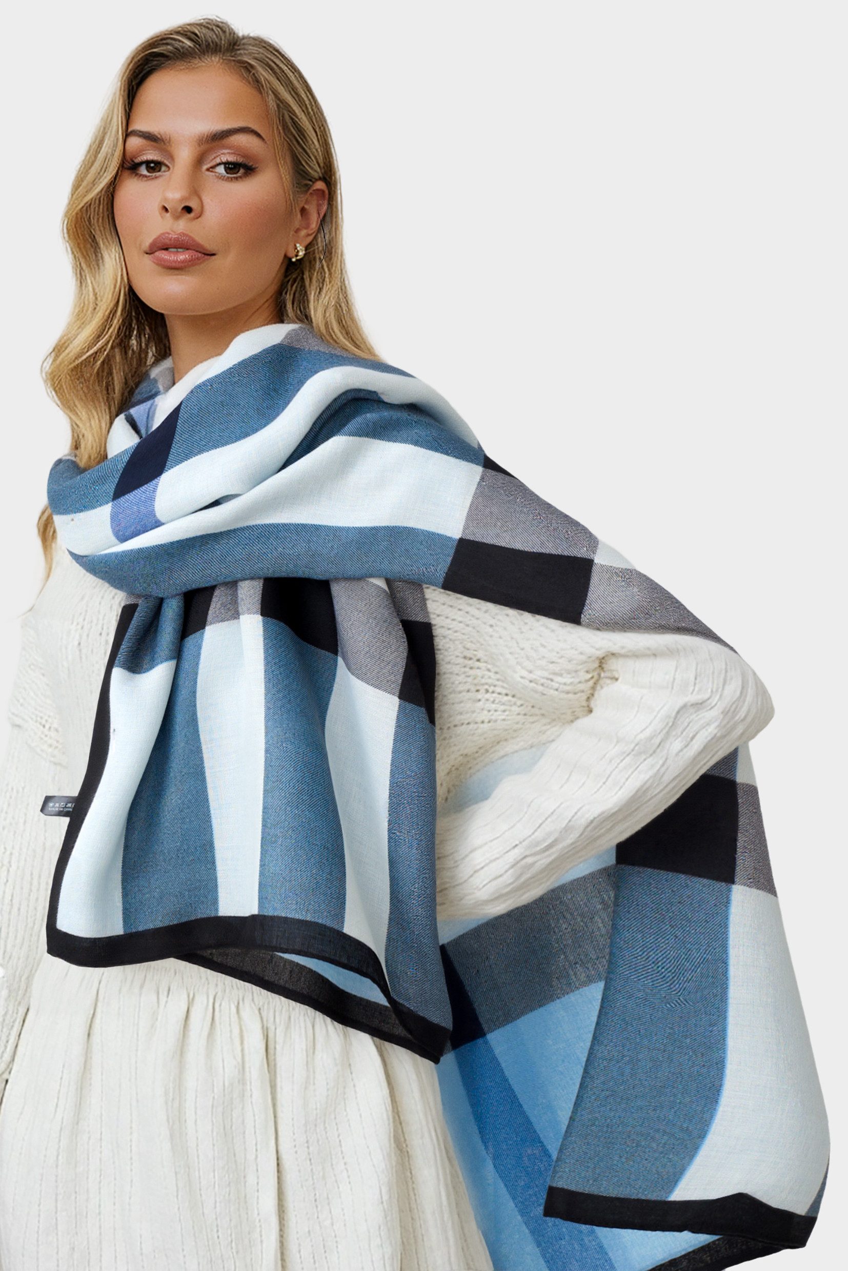 FS Collection Modeschal Damen Schal leicht & weich – Muster, Blumen, Blätter, Punkte, 100% Polyester – leicht, weich, formstabil