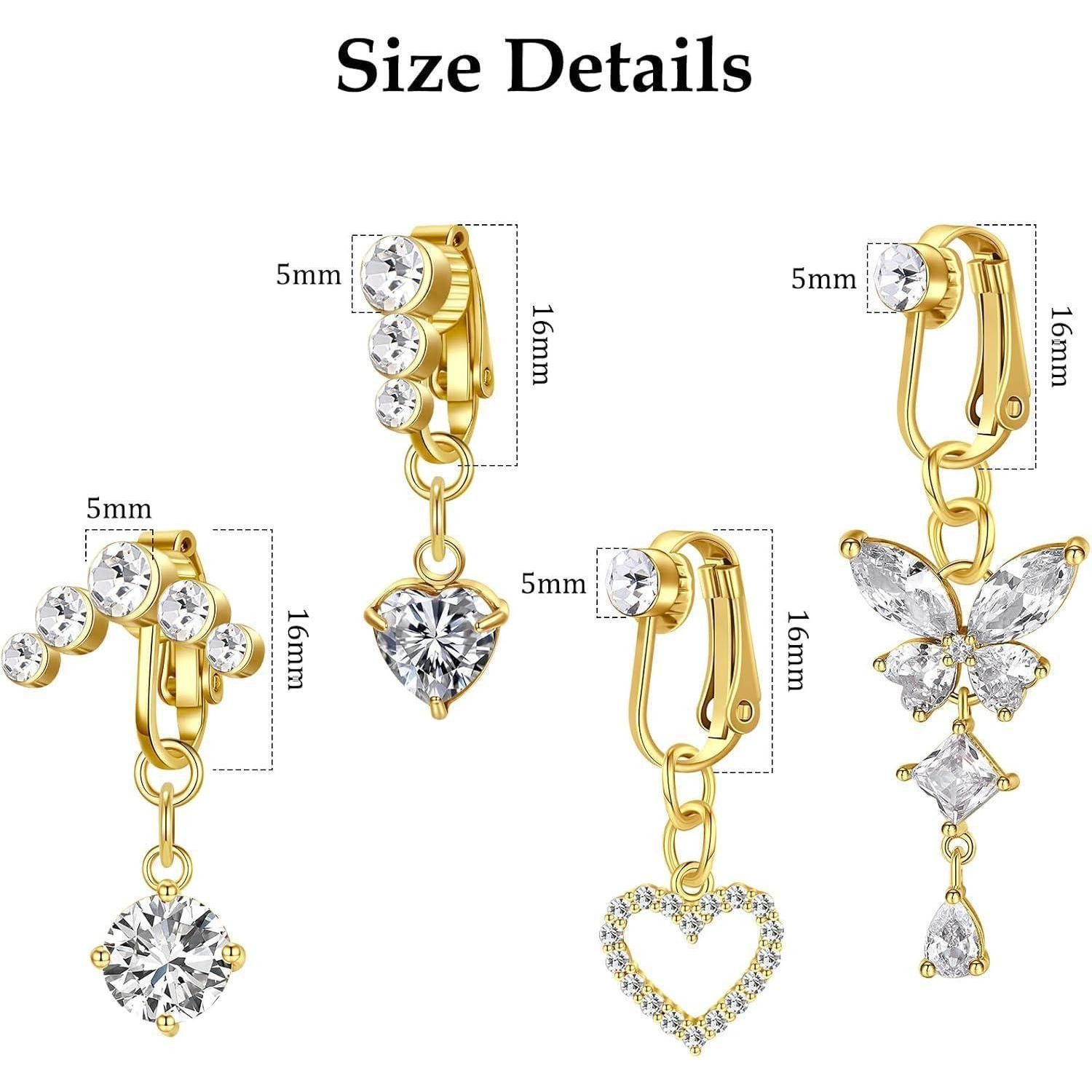 LuxusKollektion Bauchnabelpiercing-Set 4stk Fake Bauchnabelringe Herz Schmetterling Silber Gold – Bild 2 von 2